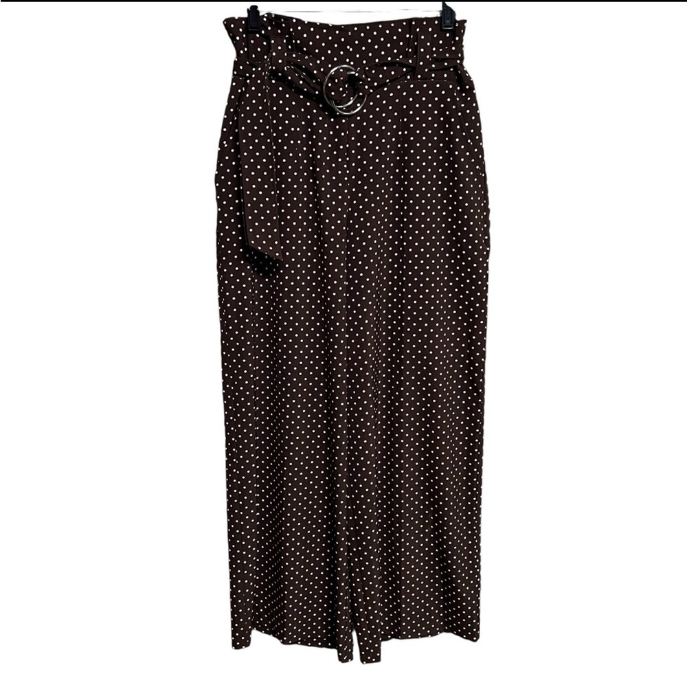 7th Avenue Polka Dot High-Waisted Pants with Belt - Dark Brown - Size Small